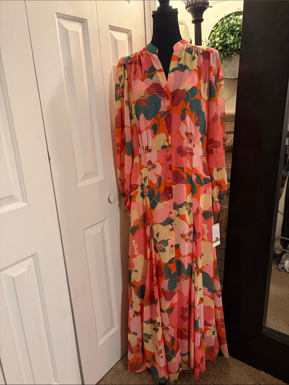 Taylor Floral Maxi Dress in Pink, Coral and Green